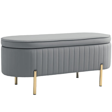 Grey Velvet Storage Bench with Gold Legs, 72L Capacity