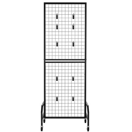 Grid Wall Panel Display Rack, 600 x 1640 mm, Wheels, 10 Hooks