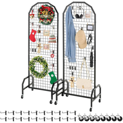 Grid Wall Panels 2-Pack, 600 x 1640mm, Wheels, 20 Hooks