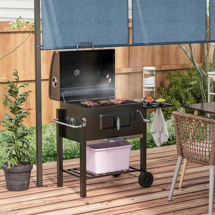 Barbecue à charbon de bois sur pied, en acier inoxydable, noir, 113 x 65 x 108 cm