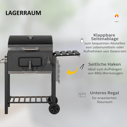 Barbecue à charbon de bois sur pied, en acier inoxydable, noir, 113 x 65 x 108 cm