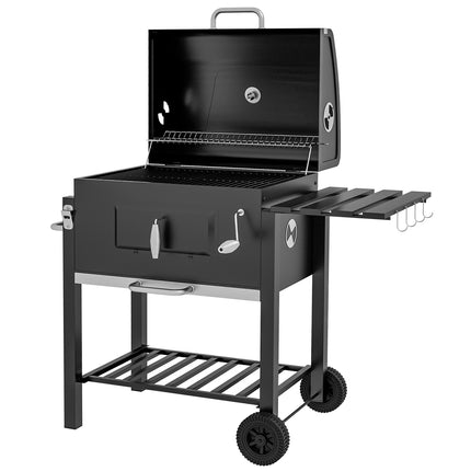 Barbecue à charbon de bois sur pied, en acier inoxydable, noir, 113 x 65 x 108 cm