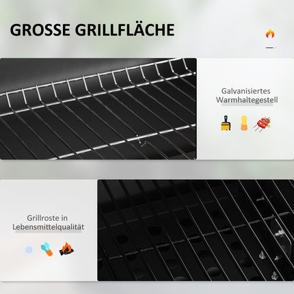 Barbecue à charbon de bois sur pied, en acier inoxydable, noir, 113 x 65 x 108 cm