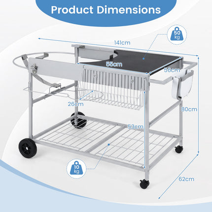 Grillwagen-Tisch für 45–56 cm Kugelgrills, mit Rollen