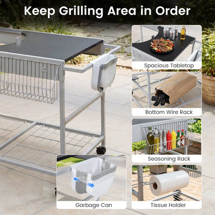 Grillwagen-Tisch für 45–56 cm Kugelgrills, mit Rollen