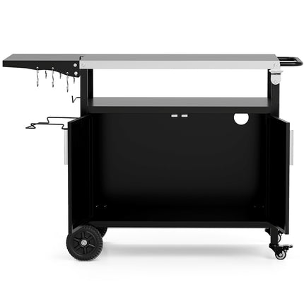 Grill Cart With Storage, Folding Stainless Top, Black
