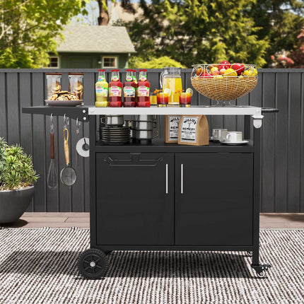 Grill Cart With Storage, Folding Stainless Top, Black