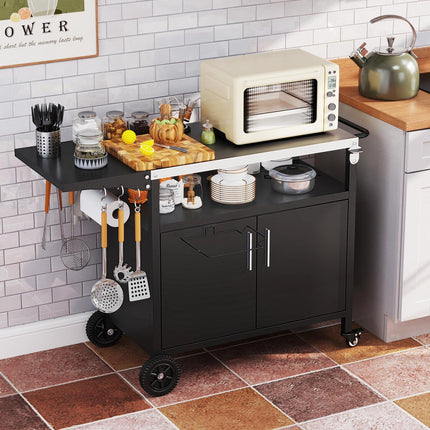 Grill Cart With Storage, Folding Stainless Top, Black