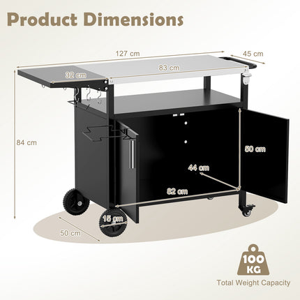 Grill Cart With Storage, Folding Stainless Top, Black