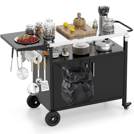 Grill Cart With Storage, Folding Stainless Top, Black