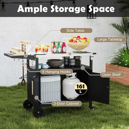 Grill Cart With Storage, Folding Stainless Top, Black