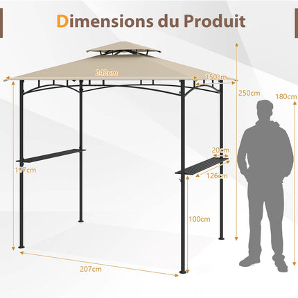 Grill Gazebo 242 x 150 cm, Two-Tier Canopy, Shelves