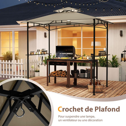 Grill Gazebo 242 x 150 cm, Two-Tier Canopy, Shelves