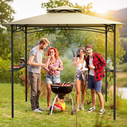 Grill Gazebo 242 x 150 cm, Two-Tier Canopy, Shelves