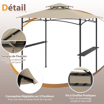 Grill Gazebo 242 x 150 cm, Two-Tier Canopy, Shelves