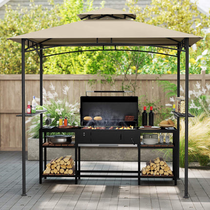 Grill Gazebo 242 x 150 cm, Two-Tier Canopy, Shelves