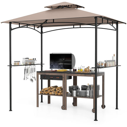 Grillpavillon 8 x 5 Fuß, Metallrahmen, 2 Ablagen, 6 Haken