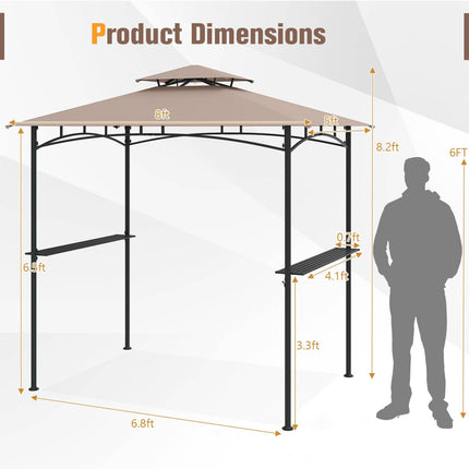 Grillpavillon 8 x 5 Fuß, Metallrahmen, 2 Ablagen, 6 Haken