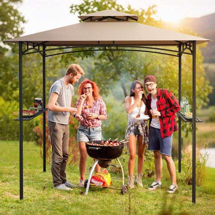 Grillpavillon 8 x 5 Fuß, Metallrahmen, 2 Ablagen, 6 Haken