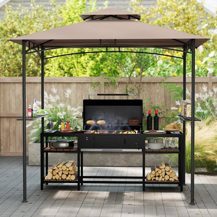Grillpavillon 8 x 5 Fuß, Metallrahmen, 2 Ablagen, 6 Haken