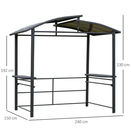 Grilovací pavilon s ochranou proti plameni, 2 police, 240x150cm, šedý