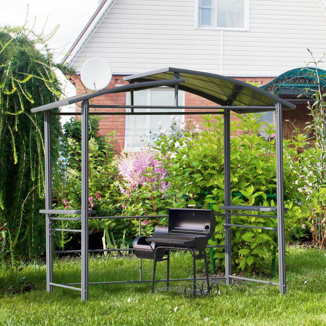 Grillpavillon mit Flammschutz, 2 Ablagen, 240x150cm, grau