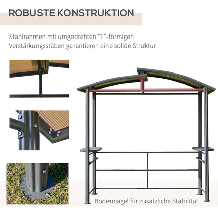 Grilovací pavilon s ochranou proti plameni, 2 police, 240x150cm, šedý