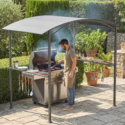 Grillpavillon 245x152 cm, feuerfestes Dach, Stahlrahmen