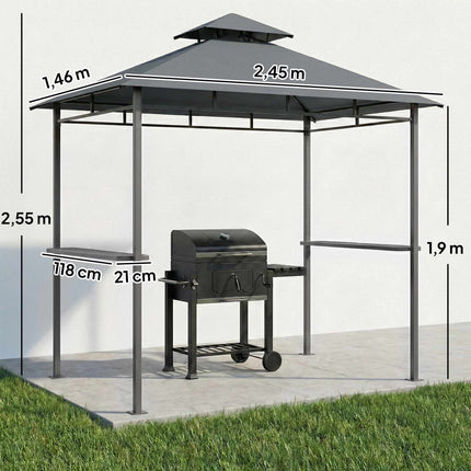 Grill Pavilion 2.4x1.4m, Ventilated Roof, Side Shelves