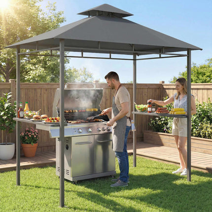 Grill Pavilion 2.4x1.4m, Ventilated Roof, Side Shelves
