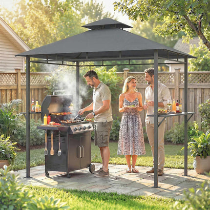 Grill Pavilion 2.4x1.4m, Ventilated Roof, Side Shelves