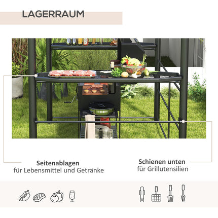 BBQ-Pavillon mit UV-Schutz & 2 Ablagen, dunkelgrau