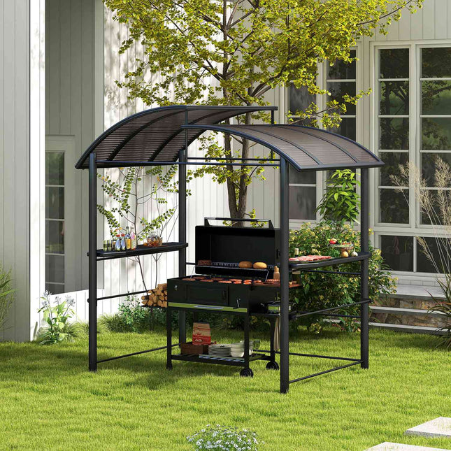 BBQ-Pavillon mit UV-Schutz & 2 Ablagen, dunkelgrau