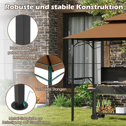 Grillpavillon mit Doppel-Dach, Ablagen & Haken, 240x151 cm