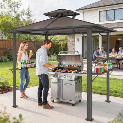 Grillpavillon mit Polycarbonatdach, Aluminiumrahmen