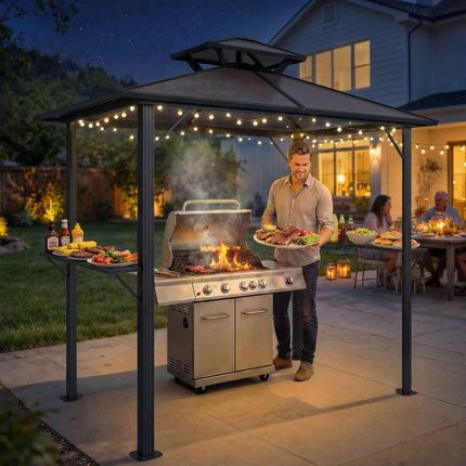 Grillpavillon mit Polycarbonatdach, Aluminiumrahmen