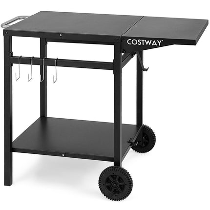 Grillwagen mit klappbarer Tischplatte &amp; 2 Ablageflächen &amp; 4 Haken Mobiler Campingtisch