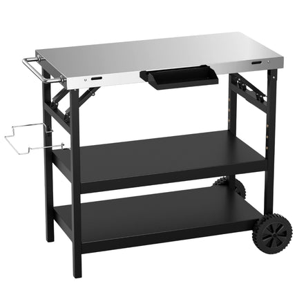 Grilltisch mit 3 Ablagen &amp; Handyständer &amp; Gewürzregal &amp; Handtuchhalter Servierwagen
