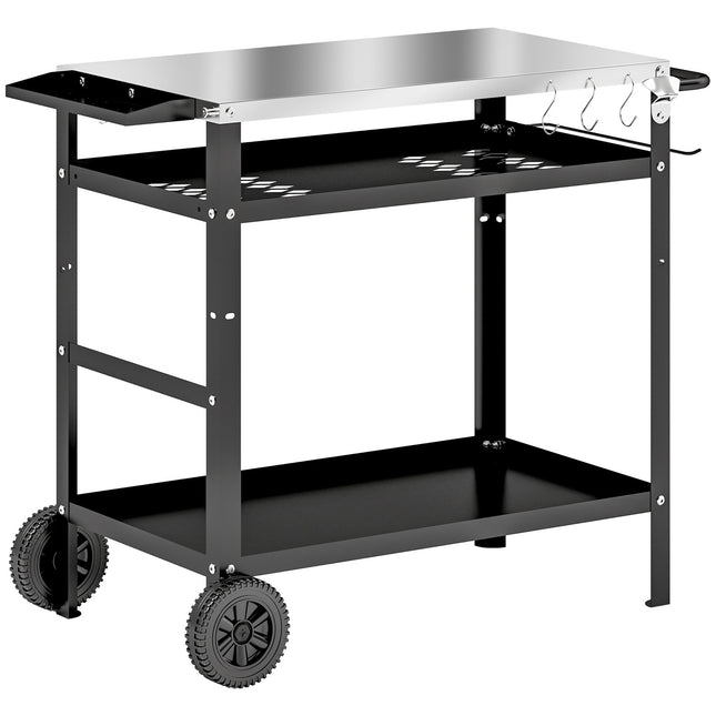Verstellbarer 3-stöckiger Grillwagen für den Außenbereich mit Rädern