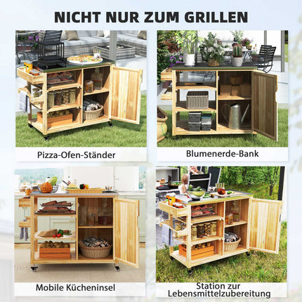 Outdoor Holzkohlegrill-Anhänger - 6-stöckiger Holz-Grilltisch