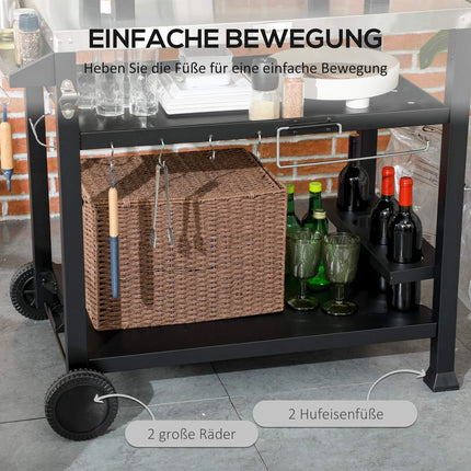 Barbecue cart with folding side table and wheels