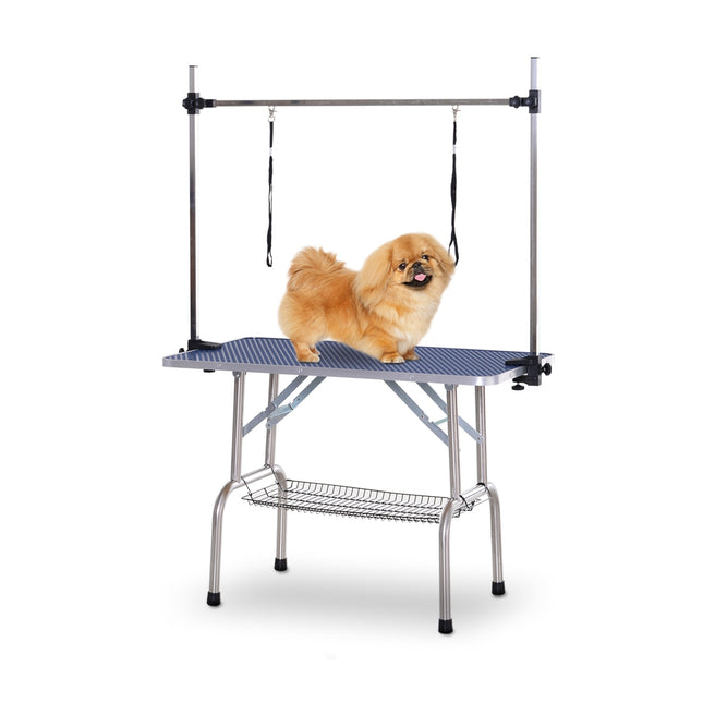 Höhenverstellbarer Hundefrisiertisch aus Edelstahl, blau