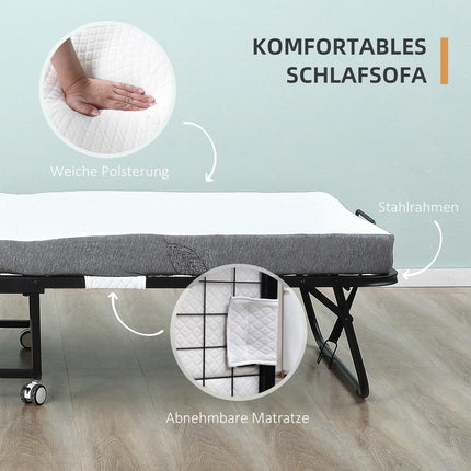 Klappbares Gästebett mit Rollen, Stahlrahmen, 200x75x42,5cm