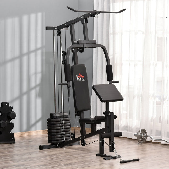 Multigym-Kraftstation mit Gewichten und Polsterung, schwarz
