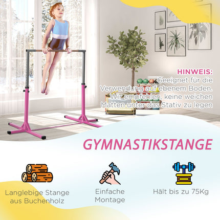 Gymnastics high bar, height adjustable, pink steel bars