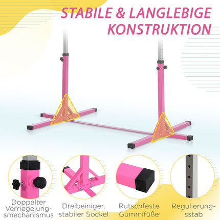 Gymnastics high bar, height adjustable, pink steel bars