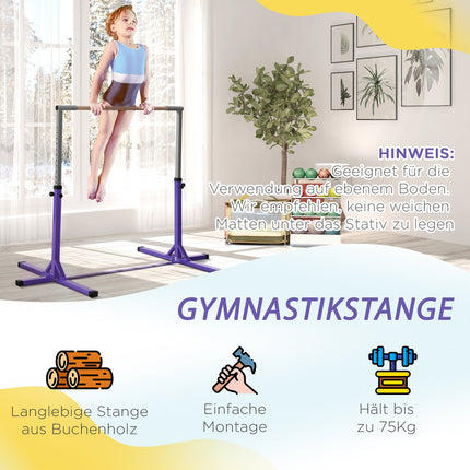 Adjustable gymnastic bar, 13 levels, steel & wood, 75 kg Capacity