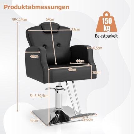 Hairdressing chair with headrest & backrest & hydraulic pump Height adjustable salon chair