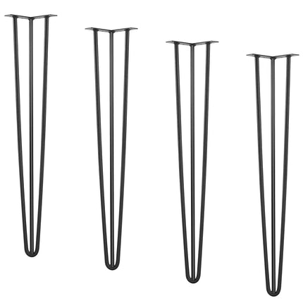 Hairpin Table Legs, 28 Inch, Set of 4, 3-Rod Steel, Black