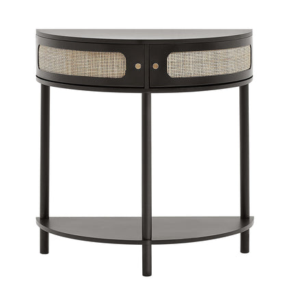 Half-Moon Rattan Console Table, 2 Drawers, Black